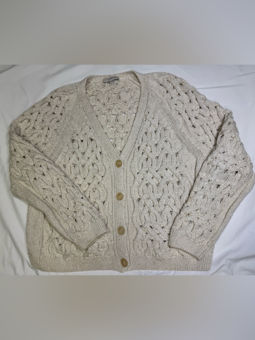 Lafayette 148 New York Oatmeal Cable Knit Button Cardigan